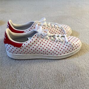 adidas White Sneakers with Red Polka Dot Accents